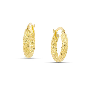 Σκουλαρίκια κρίκοι από χρυσό 14 καρατίων, με μοντέρνο σχέδιο φιδιού.